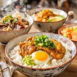 Bols présentant plusieurs recettes différentes de Donburi