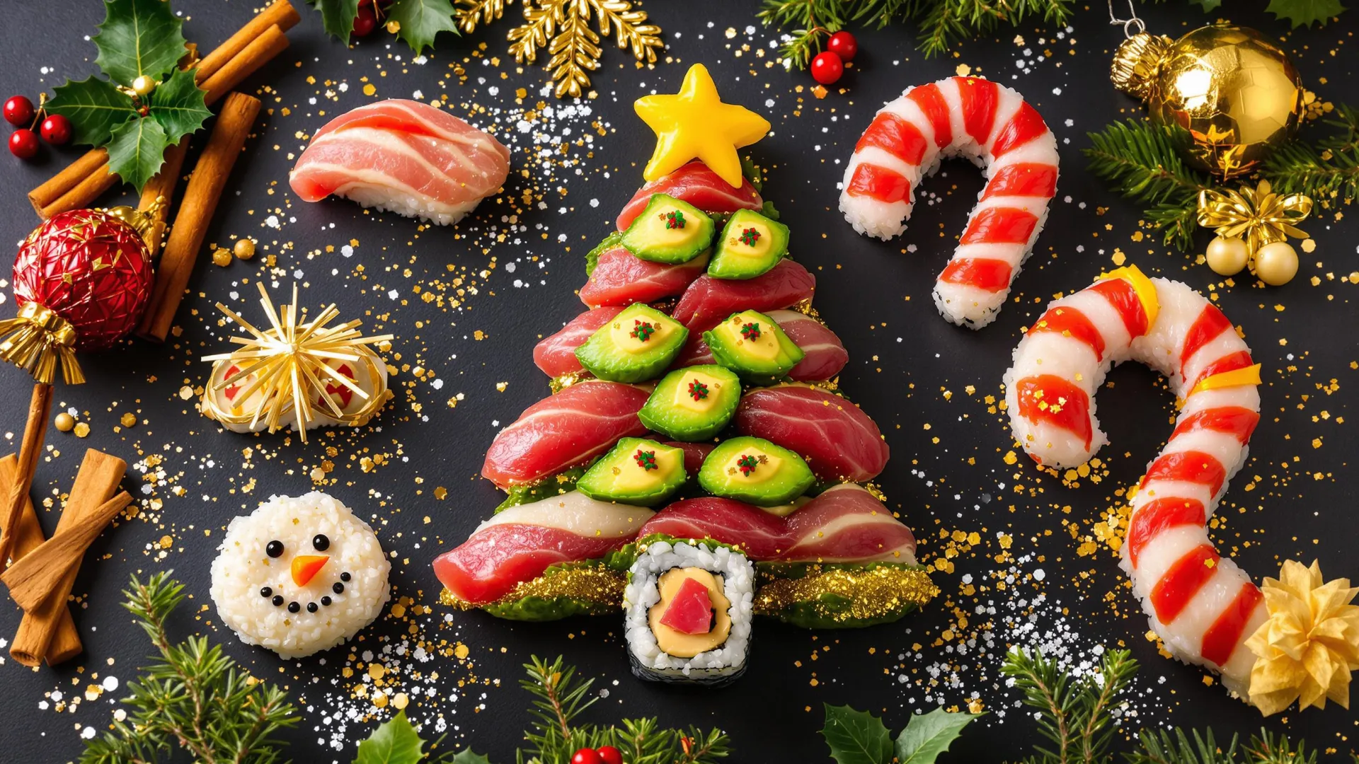 Un sapin de noël en sushi pour les fêtes