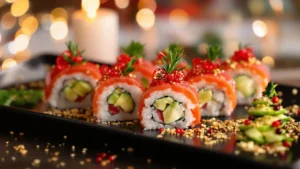 Des sushis aux couleurs de Noël rouge et vert