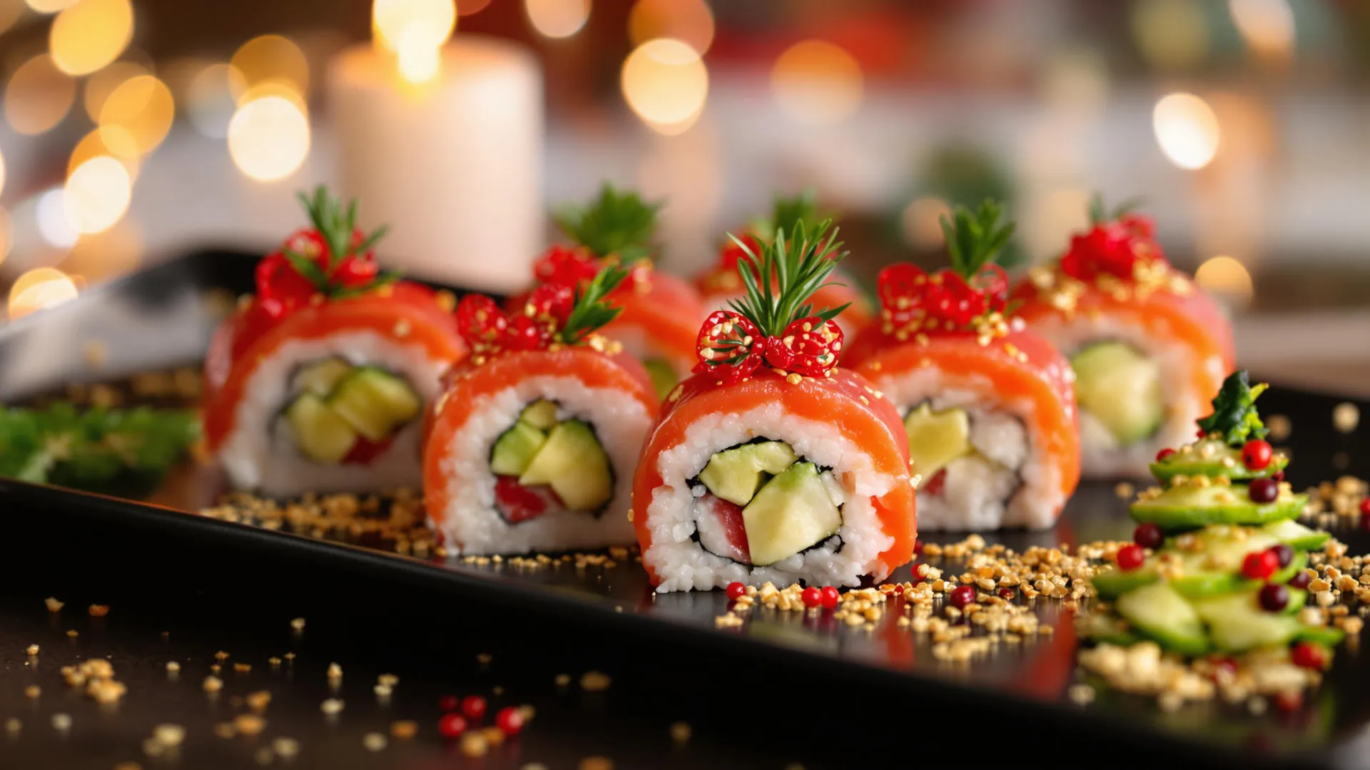 Des sushis aux couleurs de Noël rouge et vert